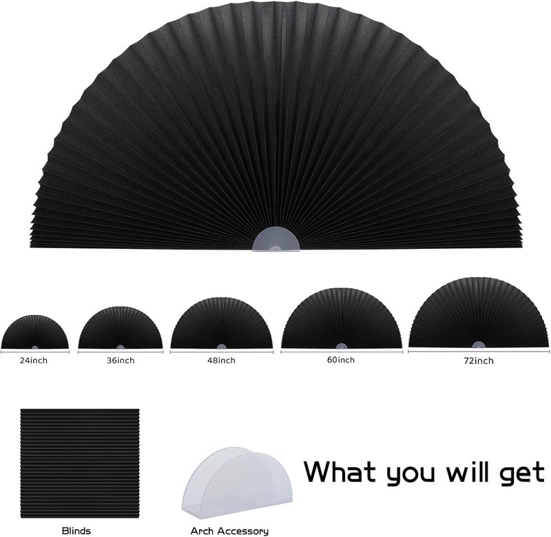 Jlong Arch Window Shade Curtains Half Circle Moon Pleated Fabric Blinds Semi Circle Temporary Light Filtering Pleated Paper Shades Half Round Window Covering Easy to Cut and Install(1, Black, 36x18Inches) - Image 2